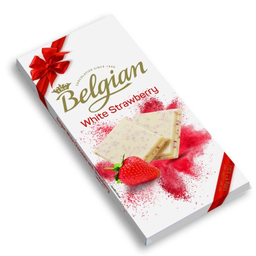 Belgian White Strawberry epres fehércsokoládé 100g