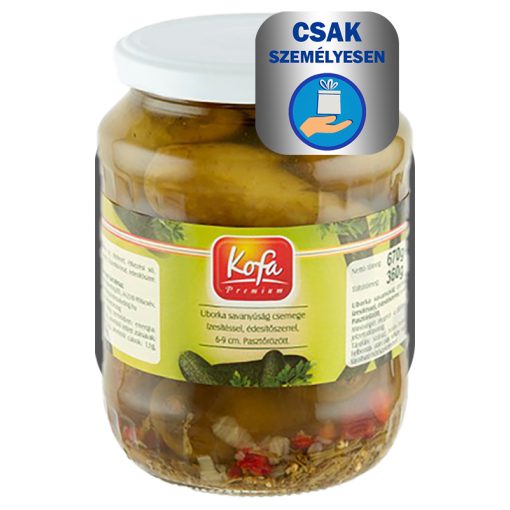 Kofa Premium uborka savanyúság csemege, édesítőszerrel, 6-9 cm 670g