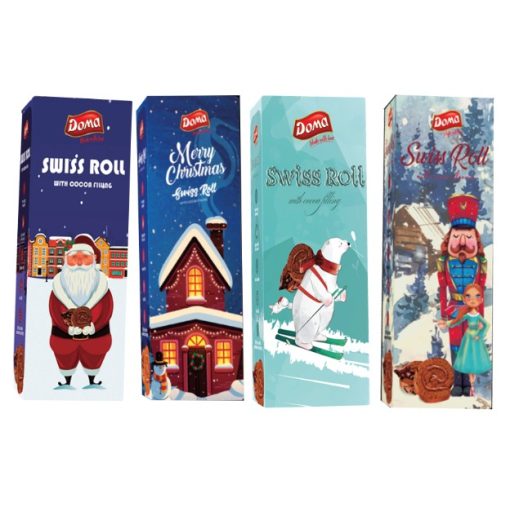 Doma Swiss Roll karácsonyi piskótatekercs csokoládés töltelékkel 4 féle 200g 