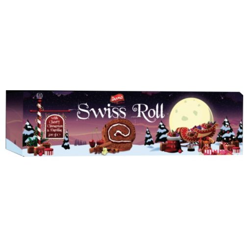 Doma Swiss Roll karácsonyi piskótatekercs vanília-fahéj-meggy ízű töltelékkel 300g 